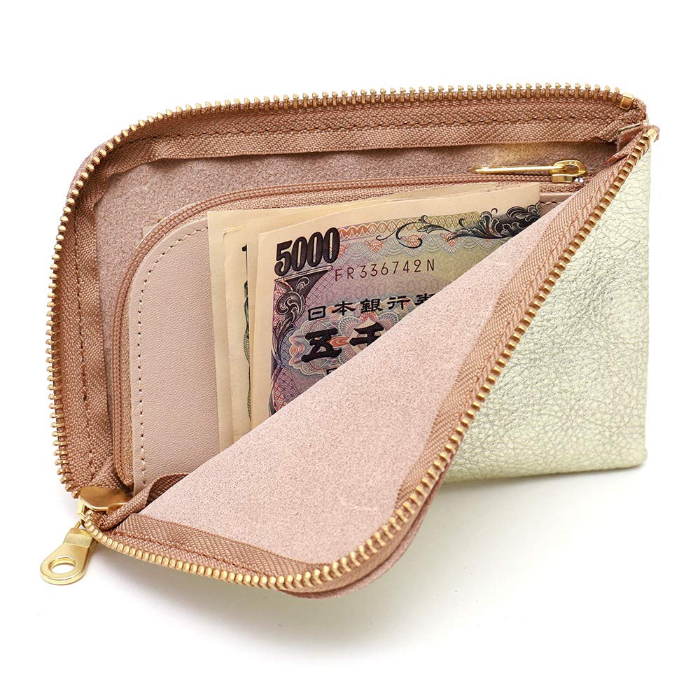 AGILITY affa "Smart Wallet" Smartphone Wallet with L-shaped Zipper, Cowhide Leather, Smartphone Fits, Gold and Silver