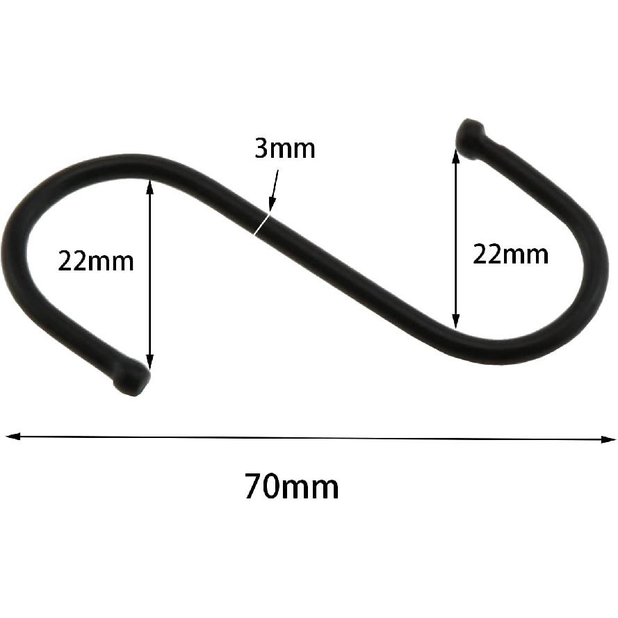 E-outstanding S Hook 12PCS 2.7 x 0.8 x 0.1Inch Black Heavy Duty Stainless Steel S-Shaped Hooks Hangers for Hanging pots and Pans, Plants, Utensils,