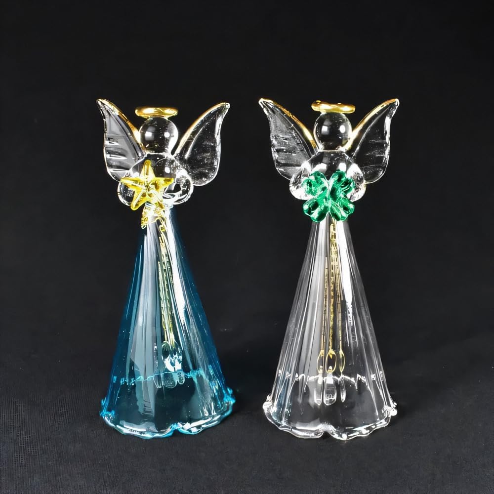 Four Cart Cute Handmade Glass Craft [Angel Bell] Happy Clover x 6 Piece Set