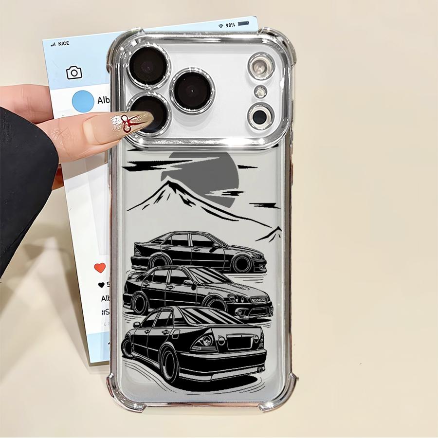 Japanese JDM Drift Car Clear Cover Phone Case for Apple iPhone 16 15 14 Plus 17 Air 16e 13 12 11 Pro Max