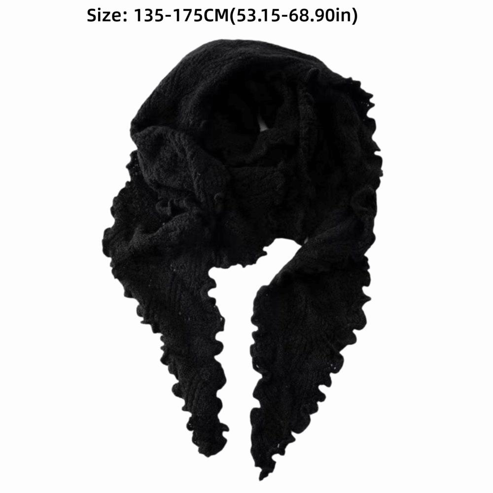 Ruffled Edge Knitting Scarf Soft Breathable Hollow Scarf Triangular Scarf Spring Autumn Winter