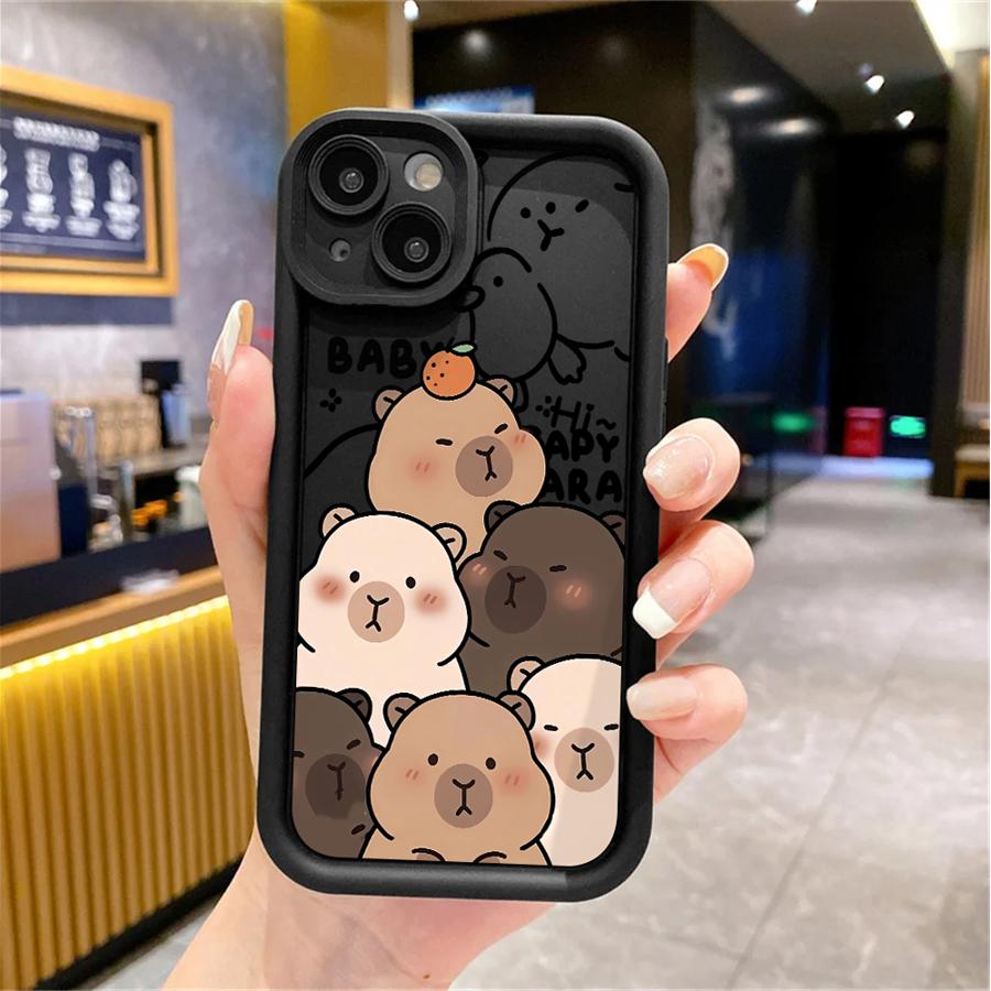 Cute Capybara Silicone Phone Case For iPhone 11 12 13 14 15 16 17 Pro Max X XS XR 7 8 Plus 16E Shockproof Bumper Soft Cover