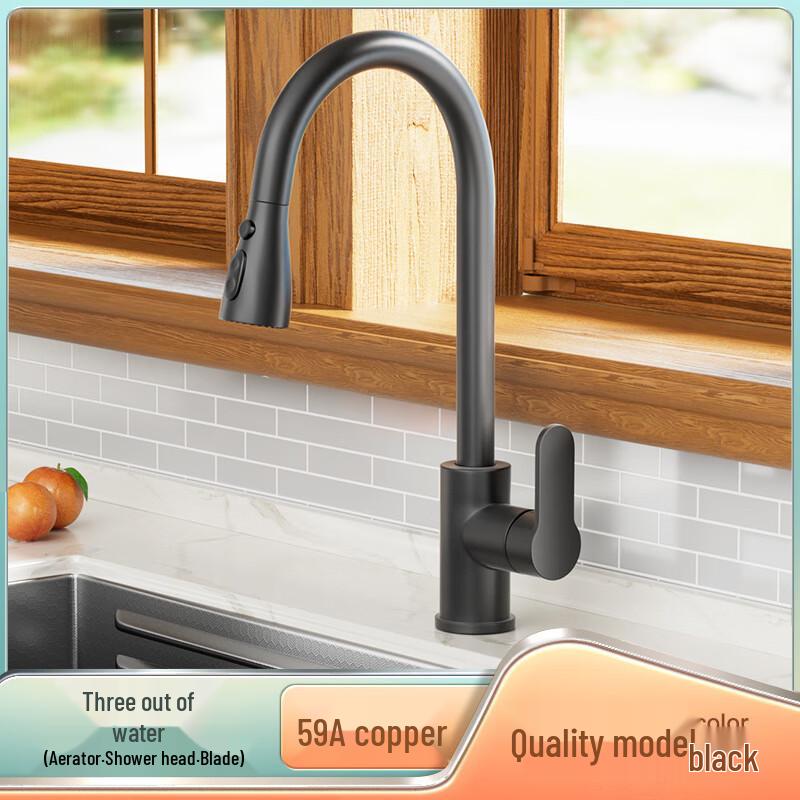 Black 304 Stainless Steel Pull-Out Kitchen Faucet
