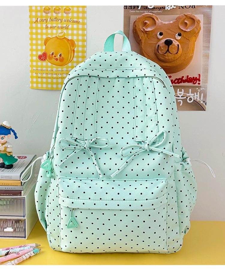 Schoolbag Gentle Girl Wind Polka Dot Bow Sweet Girl Backpack Korean Literature and Art Fresh Student Weekend Travel Backpack