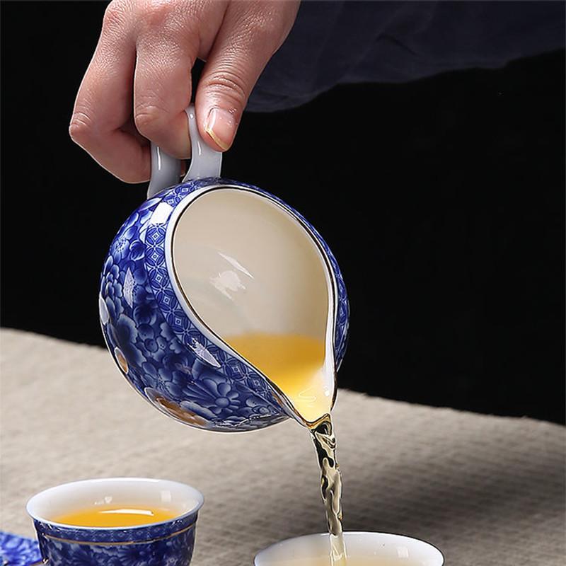 Chinese Kung Fu Tea Set, Blue and White Porcelain Teaware, Ceramic Teapot, Teacups and Filter Set, Household Tea Drinkware