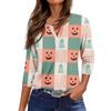 Women's Casual Fashion V-neck Loose Versatile Halloween Print Three-quarter Sleeve Top