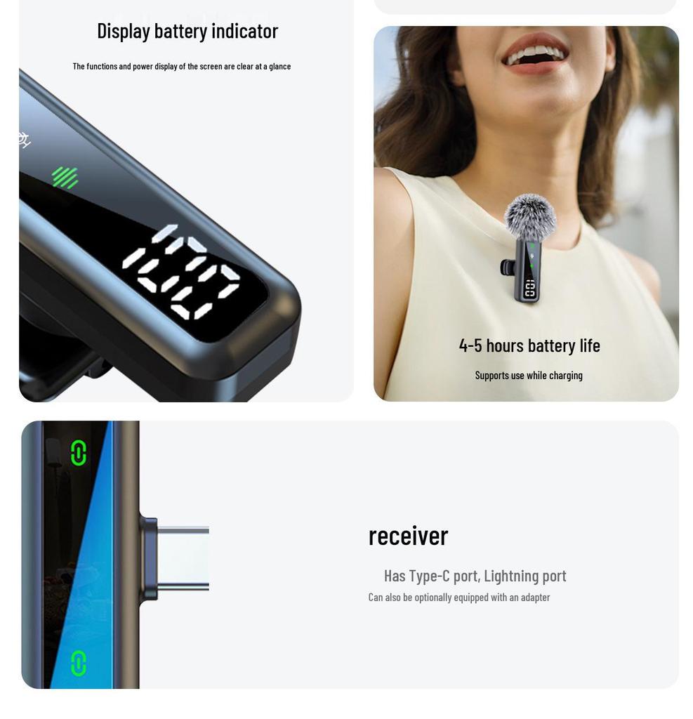 Cross-border Wireless Lavalier Microphone: Noise-Reducing Mini Mic with Digital Display for Video & Audio Recording.