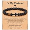 Elastic Natural Stone Beaded Cross Bracelet For Dad Godfather Husband Brother Faith Love Hope Gifts