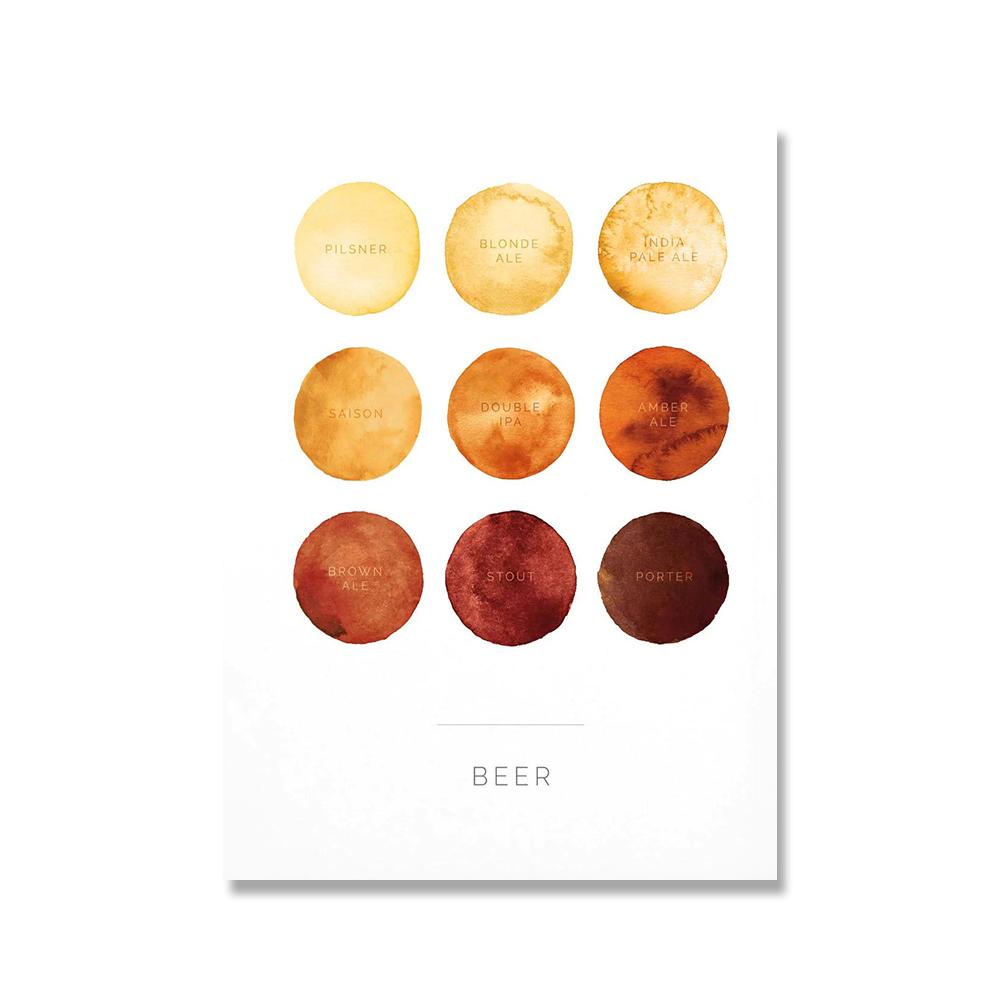 Типы и цвета пива Вино Виски Коктейли Таблица Настенная печать Барный постер Картина Искусство Холст Картина Подарок Декор для кухни 21x30cm No Framed