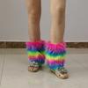 Winter 80s Furry Long Socks Leggings Cover Leg Warmer Punk Boots Socks Plush Vintage Rainbow Warm Boot Cuffs Leg Cover