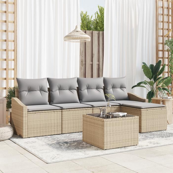 VidaXL Ensemble de Canapé de Jardin 6 Pièces avec Coussins Noir Poly Rattan 3346690