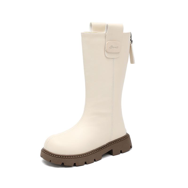 Children's Long and High Boots Winter New Style with Added Fleece Girls' Two Cotton Leather Boots