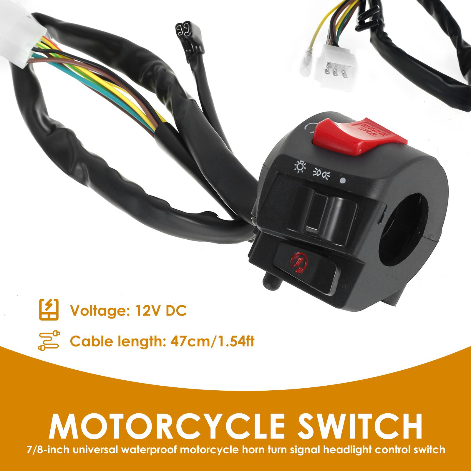 

Керування перемикачами на кермі мотоцикла 1 пара 7/8 дюйма Універсальний водонепроникний перемикач керування звуковим сигналом, покажчиками повороту, фарами мотоцикла