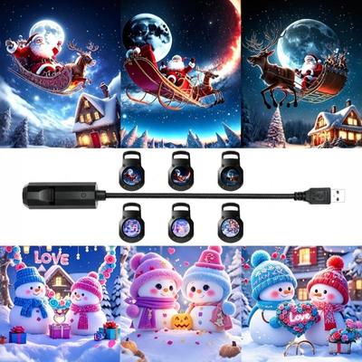 USB-betrieben Weihnachten LED Projektorlampe 6 austauschbare Folien für Büro Zuhause Innen Weihnachtsdekoration
