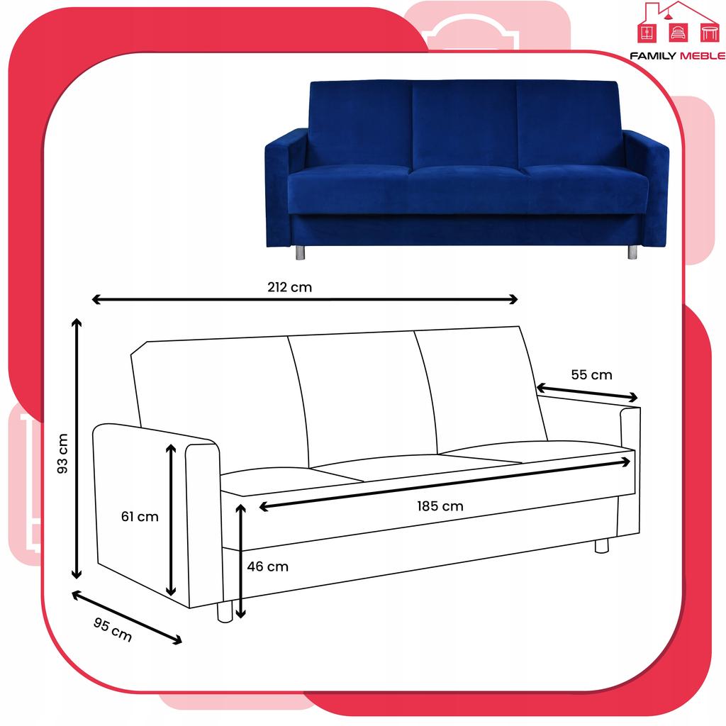 Kanapa sofa Alicja rozkładana wersalka spania bonell łóżko Family meble granatowa