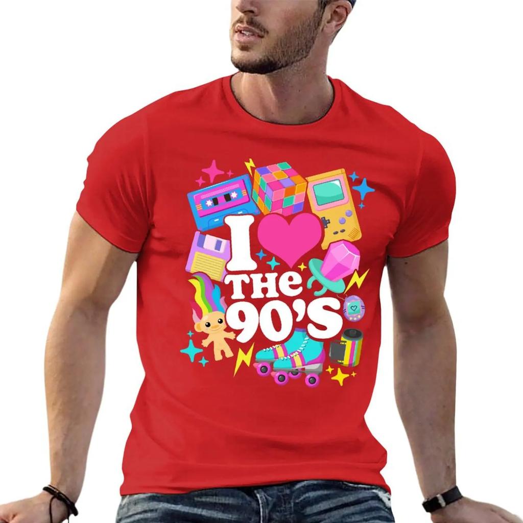Men's Summer I Love 90s Letter Printed T-shirt Cool Casual Outdoor High Street 100% Cotton Soft High Quality Short Sleeve