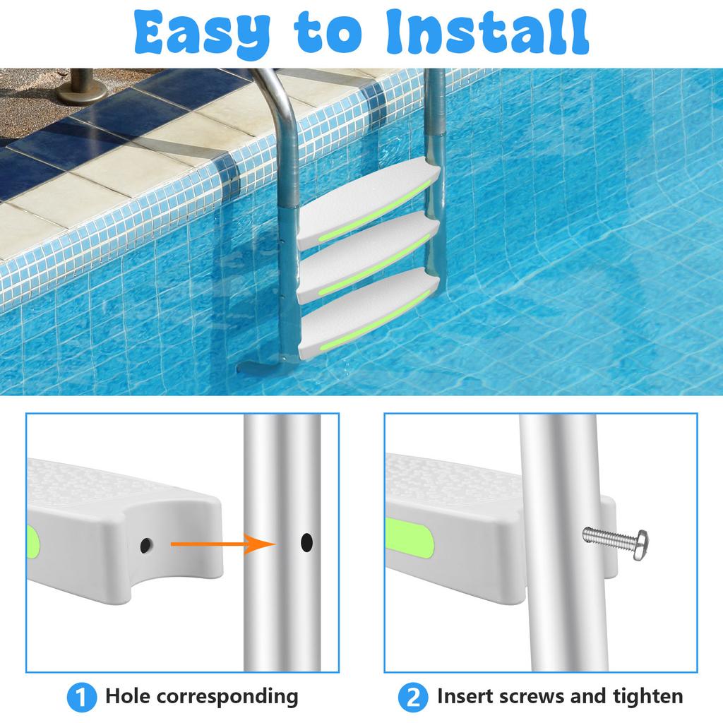 3 Pcs Pool Ladder Steps Replacement 18" Plastic Universal Heavy Duty Side Night Light Swimming Rung Step Pool Ladder With Screws