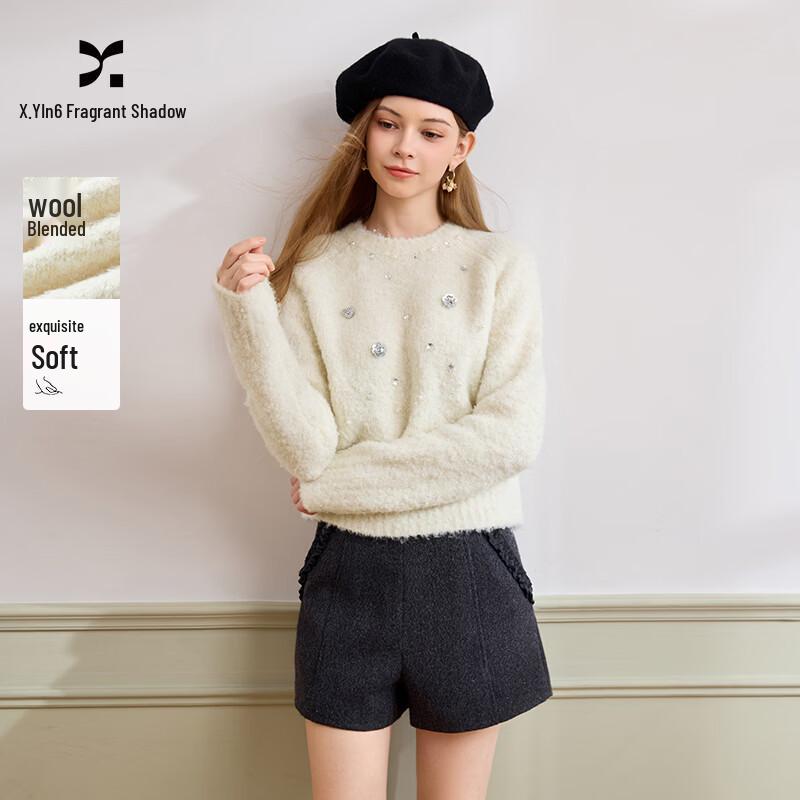 Xiangying Women s Beaded Round Neck Knit Sweater XL