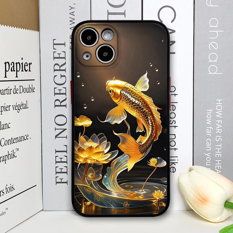 Luxuriöse goldene Koi-Fisch-Muster-Stoßfeste Handyhülle für iPhone 17 16 Pro Max 15 14 13 12 11 XS MAX X XR 7 8 Plus Rückabdeckung