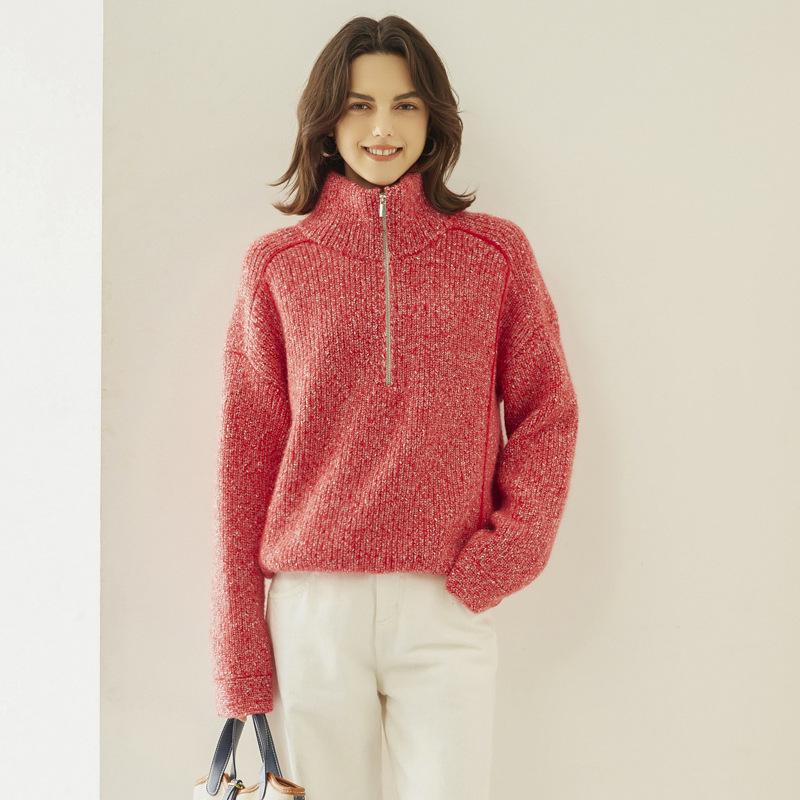 2024 Women's Wool Knit Half-Zip High Neck Sweater