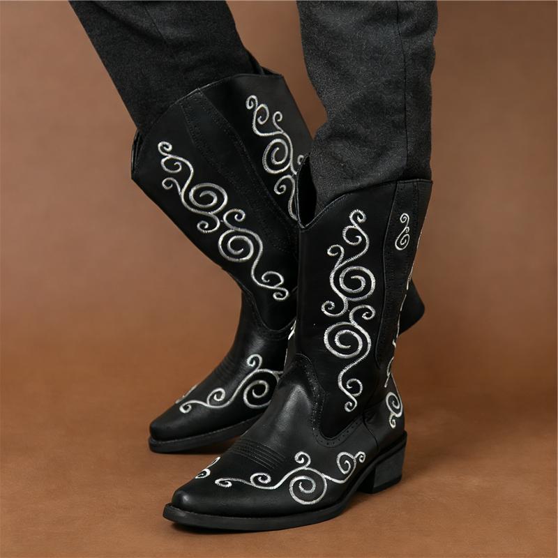 Winter Fashion Designer New High Tops Embroidery Pattern Western Cowboy Boots for Men's Casual Luxury Brand High-top Shoes