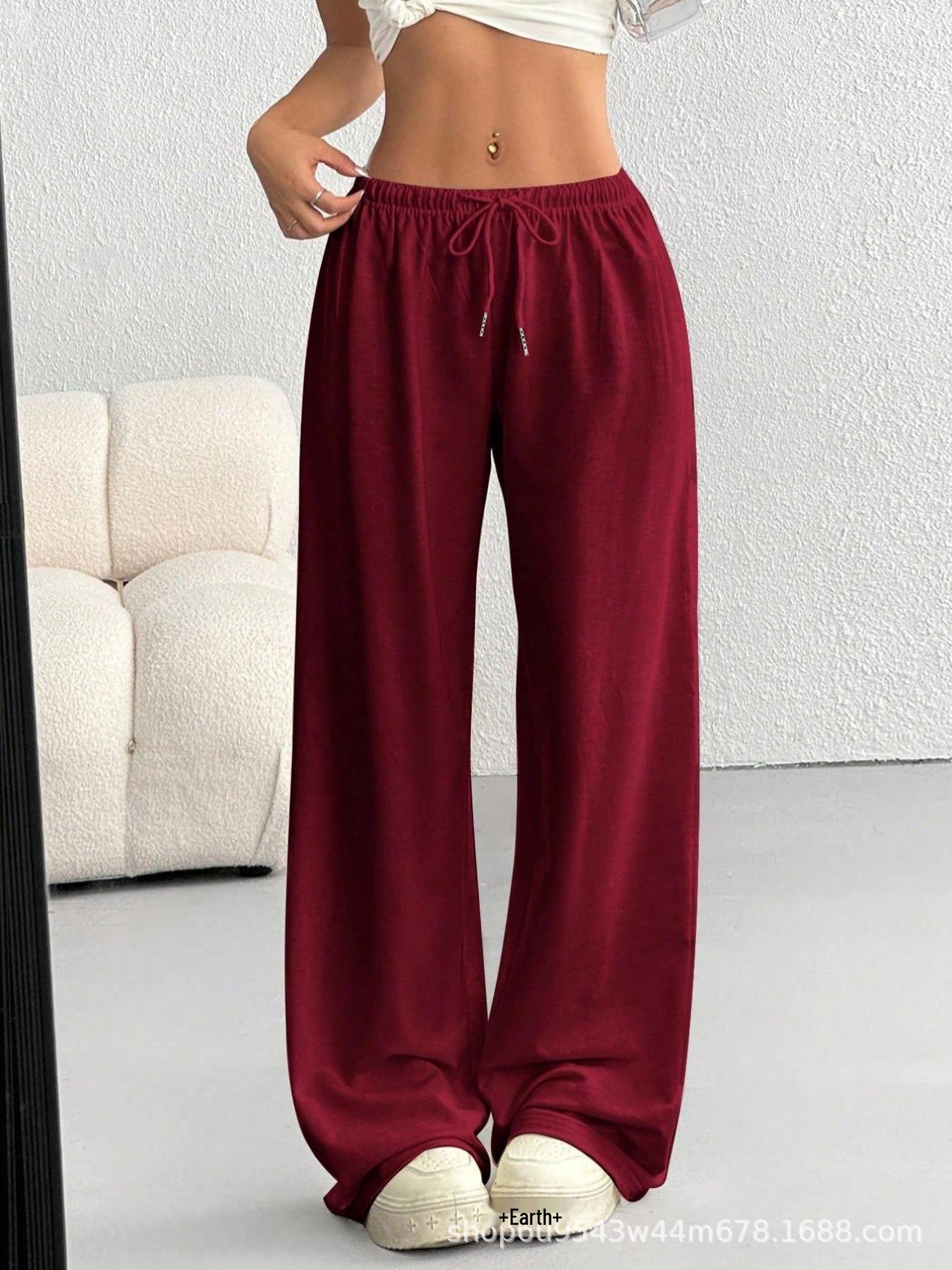 European & American Women s Casual Wide-Leg Flare Pants with Drawstring - Bestseller Boutique Collection L вино красного