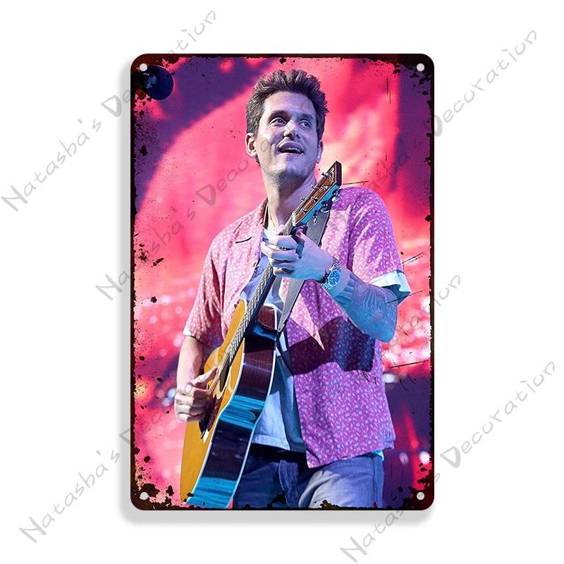 Letrero Metálico John Mayer Póster Vintage Bar Pub Club Señal de Pared Metal Oxidado Señal de Lata Retro Música Metal Póster Pared Decoración Industrial