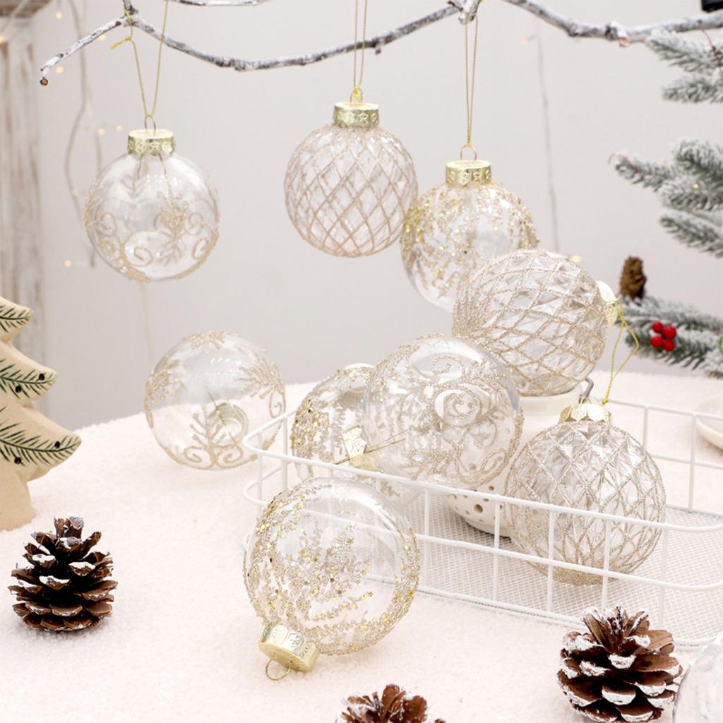 Christmas Decorations 8cm Exquisite PET Transparent Painted Christmas Ball Gift Box Window Christmas Tree Pendant Ball
