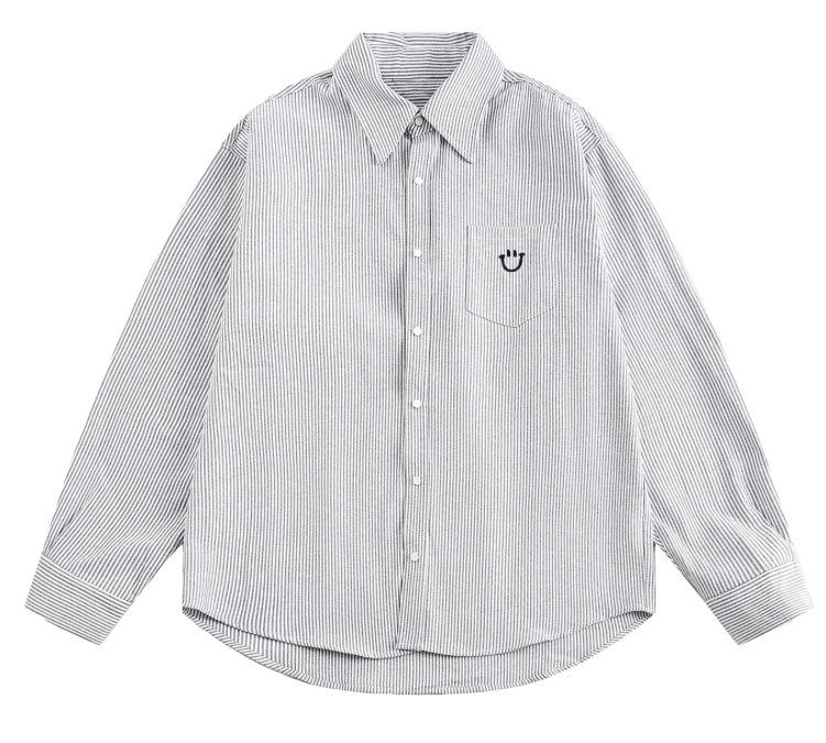 

Ретро Полосатая Вышитая Футболка с Улыбающимся Лицом с Длинным Рукавом для Пары - Весна/Осень, Ленивый Стиль L серый