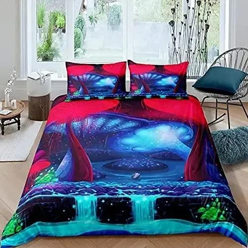 3D Psychedelic Mushroom Boho Mushroom Comfortable Duvet Quilt Cover Pillowcase Bedding Set Bedroom Decoration Home Textile