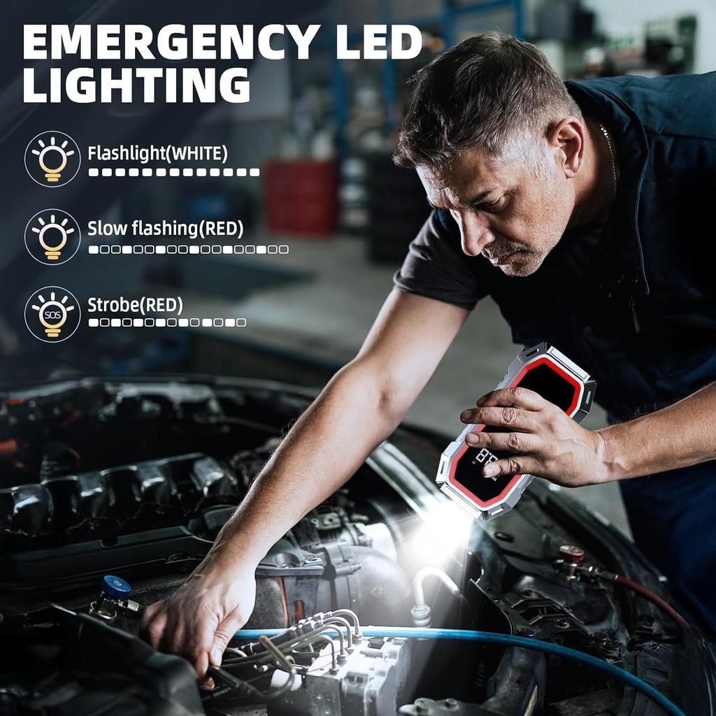 5000A Jump Starter with Air Compressor, 160PSI, 12V Portable Jump Box, LCD Display, LED Light, Jumper Cables