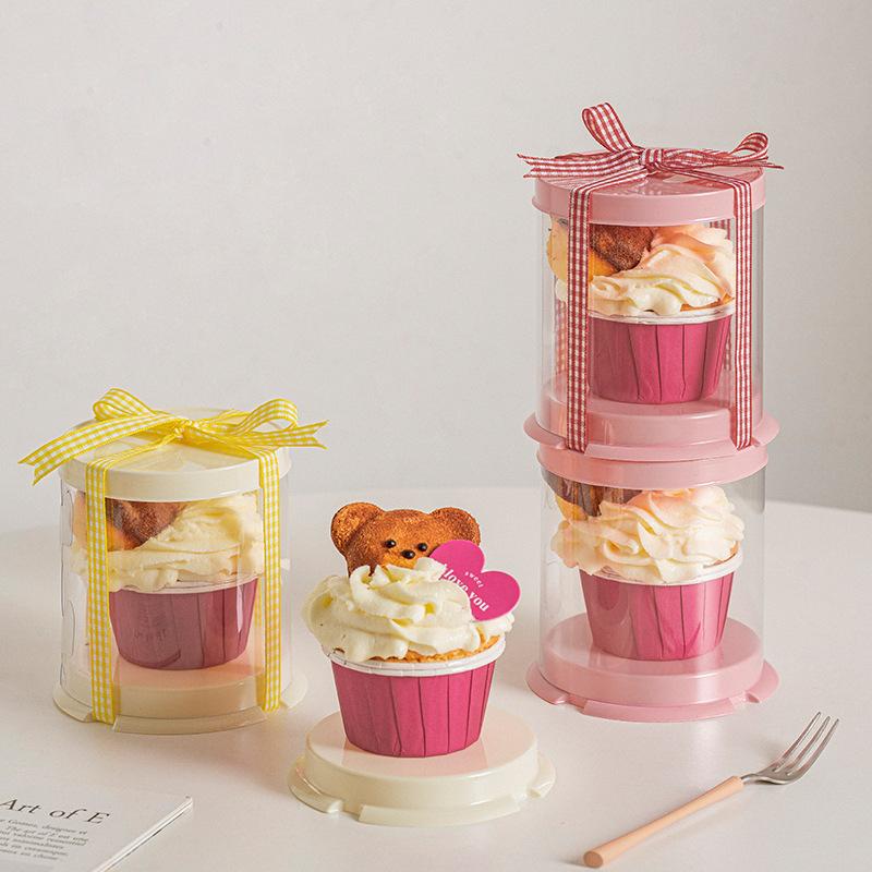 WTEMPO 10PCS Mini Cake Cupcake Packaging Boxes Cylindrical Creative DIY Transparent Dessert Packaging Boxes Perfect for Festivals Wedding and Party