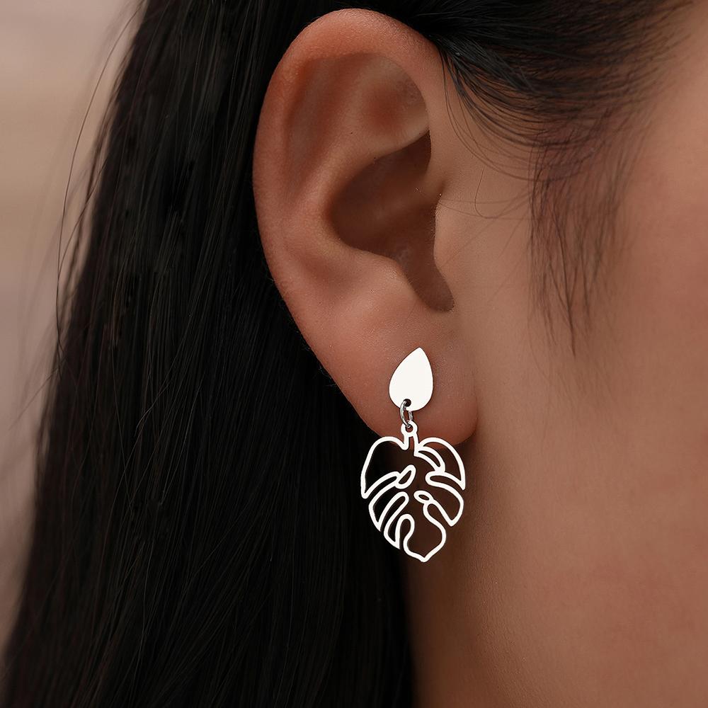 Stainless Steel Earrings Classic Vintage Water Drop Plant Leaves Fashion Pendants Earrings For Women Zircon Party Girls Gifts