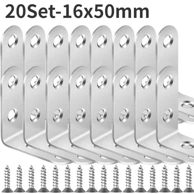 90 Degree L Joint Brackets Stainless Steel Angle Connectors Corner Brace Furniture Wood Shelf Door Cabinet Fastener with Screws