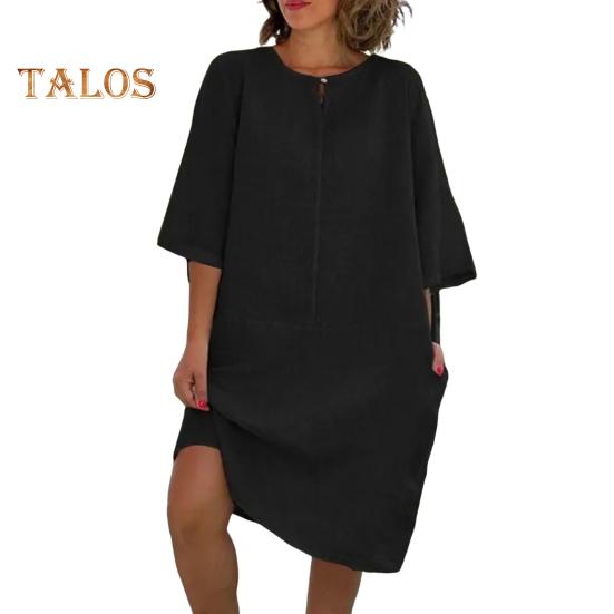 Rochie de vară pentru femei, cu mânecă lungă, cu guler rotund, stil midi, stil vară, vacanță, plajă, rochie de vară