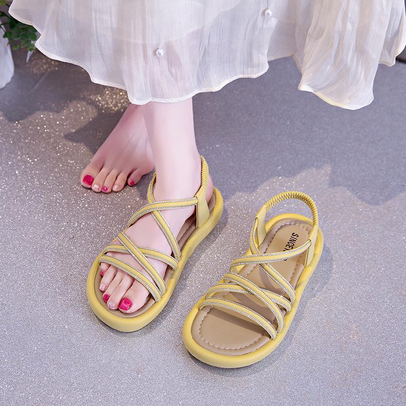 

Large size women s shoes 41-43 wide fat feet small fragrant soft sole Roman sandals female summer fairy fashion seaside beach shoes 35 жовтий