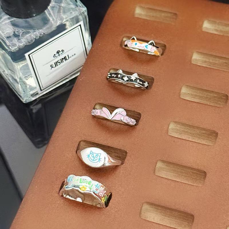 Cartoon Childlike Fun Graffiti Enamel Dripping Open Ring Stacking Wearing Pair Ring Girlfriend Niche High-End Ring Woman