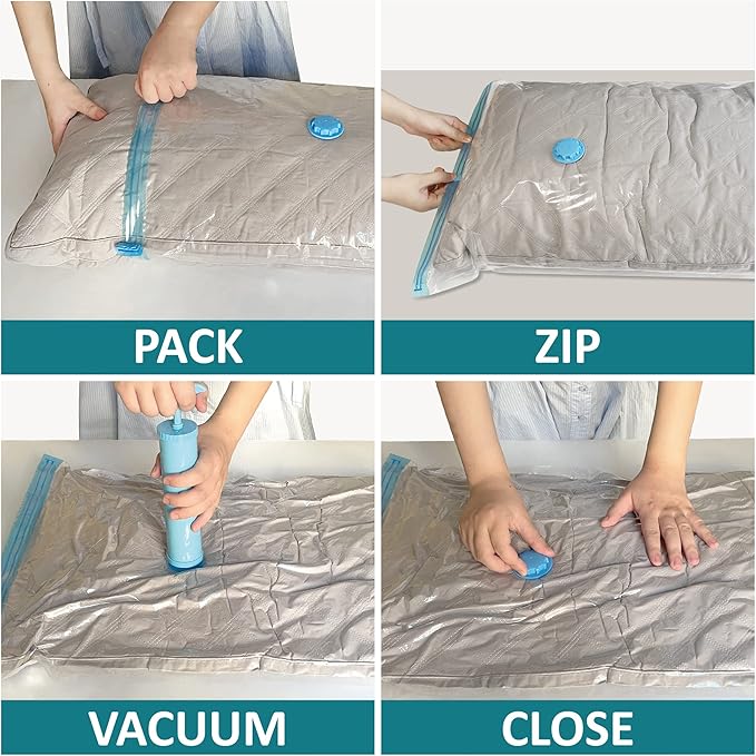 Set of 8 Vacuum Storage Bags for Clothes with Pump, Available Sizes 50x70/60x80/80x100cm, Space Saving, Leak-Proof, Transparent