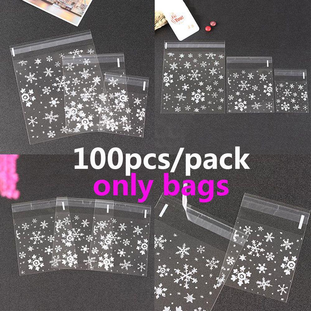 100pcs New Wedding Favors Party Supplies Self-Adhesive Candy Bag Christmas Snowflake Cookie Package