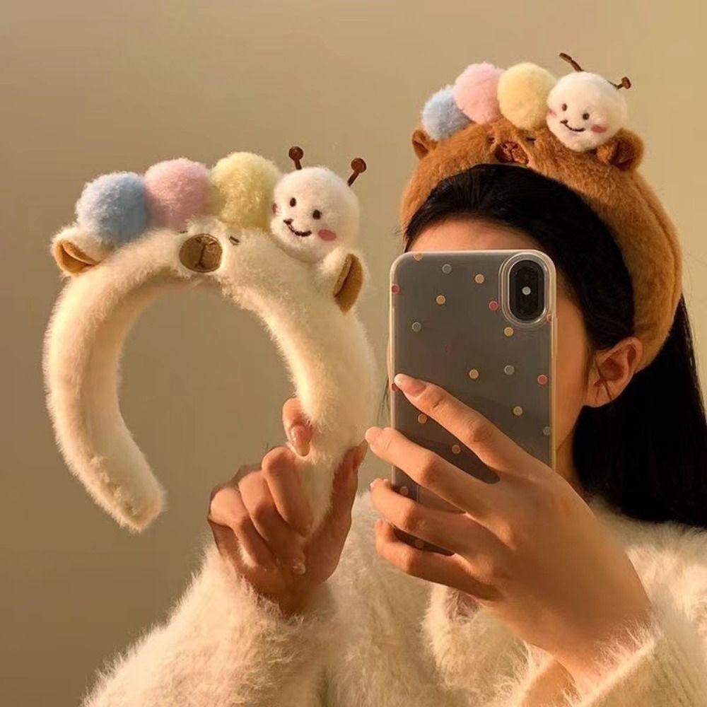 

Мягкий обруч для волос с изображением мультфильма, новые повязки на голову Capybara для мытья лица коричневый