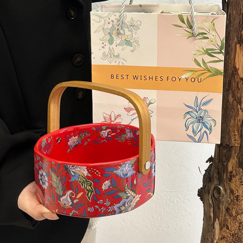 Hochwertiger Nachmittagstee-Snackteller, Obstteller für das Wohnzimmer, Keramik- tragbarer Obstkorb, leichter Luxus-Gemüsekorb Einweihungsgeschenk