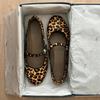 Sheepskin version~ Super soft-soled leather leopard print Mary Jane shoes women's single shoes ballet flat shoes one-word buckle belt ladyshoes