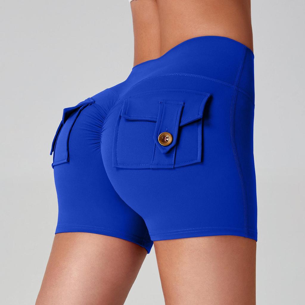 Women's High Waist Peach Butt Yoga Shorts with Pocket - Quick-Dry, High Elastic Fitness Running Pants