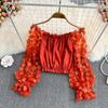 Top da Donna Elegante Monospalla in Chiffon a Rete Floreale 3D - Ampio, Modellante in Vita e Off-the-Shoulder per l'Estate