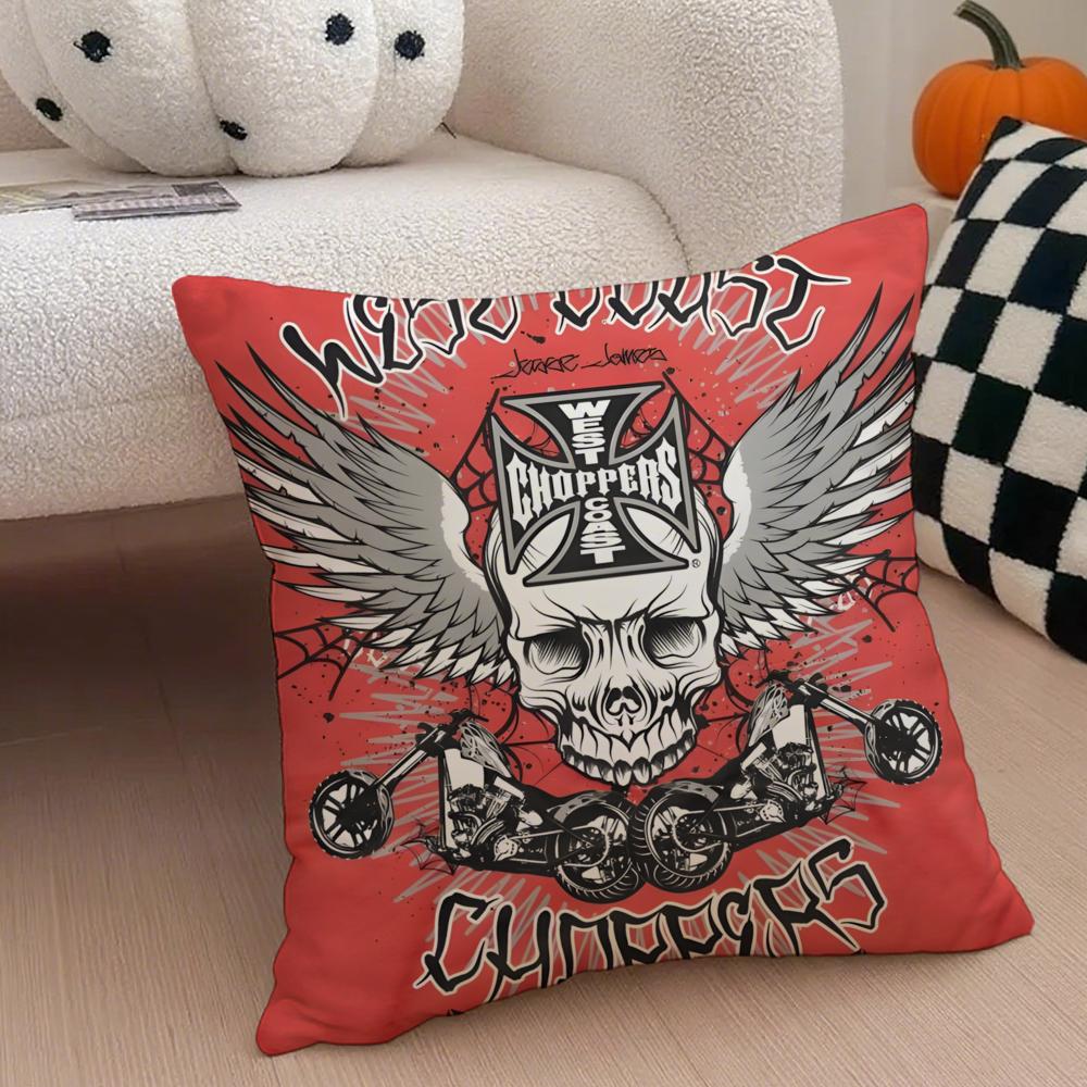 Brand Biker W-West Coast Choppers Cushion Cover Throw Pillow Cover Hidden Button Durable Polyester Chair Cushion