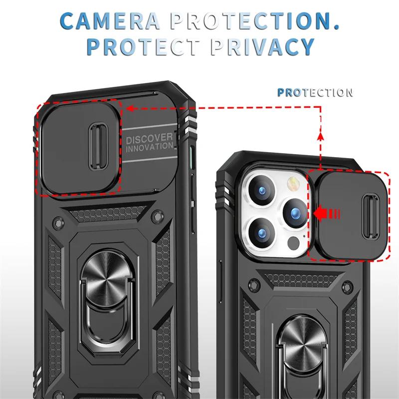 Shockproof Lens Protect Funda For iPhone 17 16 15 14 13 12 Pro Max Plus 13mini Case Armor Ring Stand Cove for iphone17 Pro Max