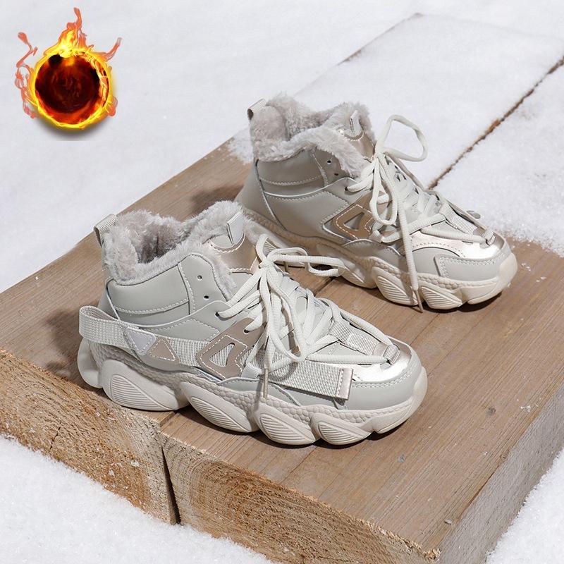 

Женские повседневные зимние ботинки, нескользящие ботинки на шнуровке, массивная платформа, ботильоны с подкладкой из искусственного меха, зимние теплые короткие ботинки, кроссовки для женщин 40 бежевый