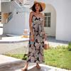European and American Print Waist-Cinching Summer Midi Sling Dress for Women