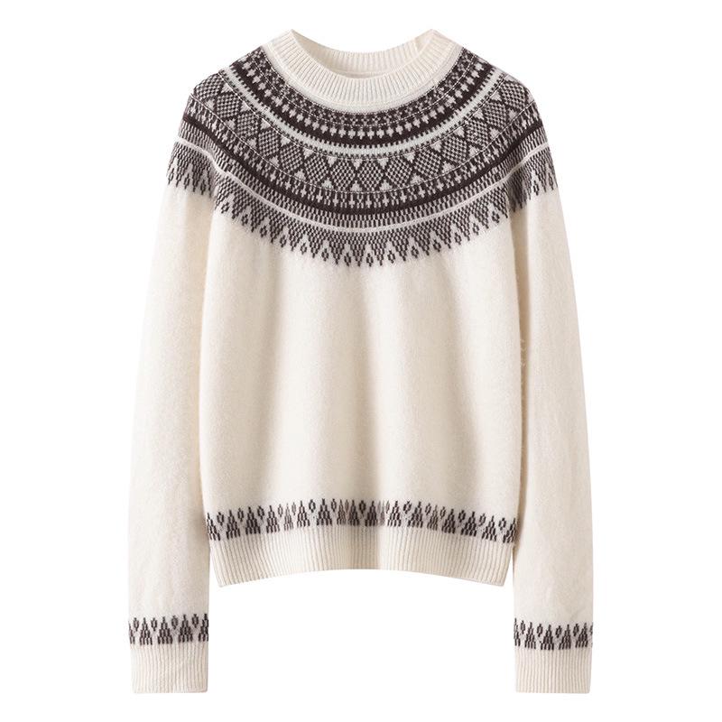Lekasha Unisex Cashmere Fair Isle Jacquard Pullover for Autumn/Winter