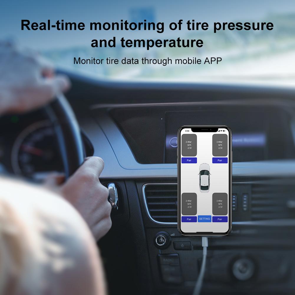 Bluetooth-compatible Tire Pressure Monitor System Mobile Phone Display Auto Motorcycle Tire Pressure Detection